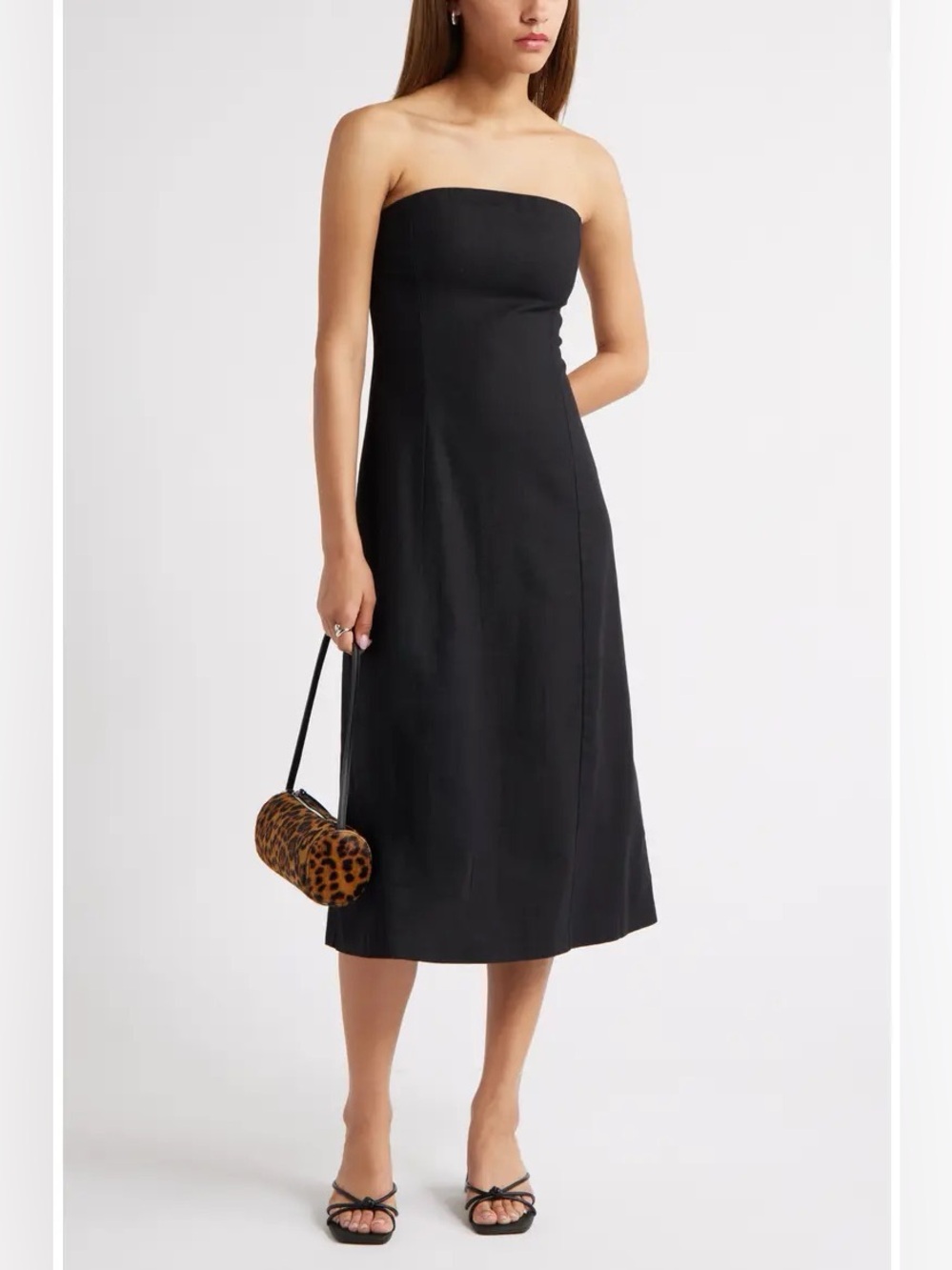 ‼️LAST CHANCE‼️ Nicole Miller New York Black Linen Blend Strapless Midi Dress
